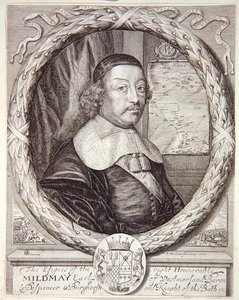 Retrato de Mildmay Fane, del Atlas de los condados de Inglaterra y Gales por Christopher Saxton, grabado por P. Williamson